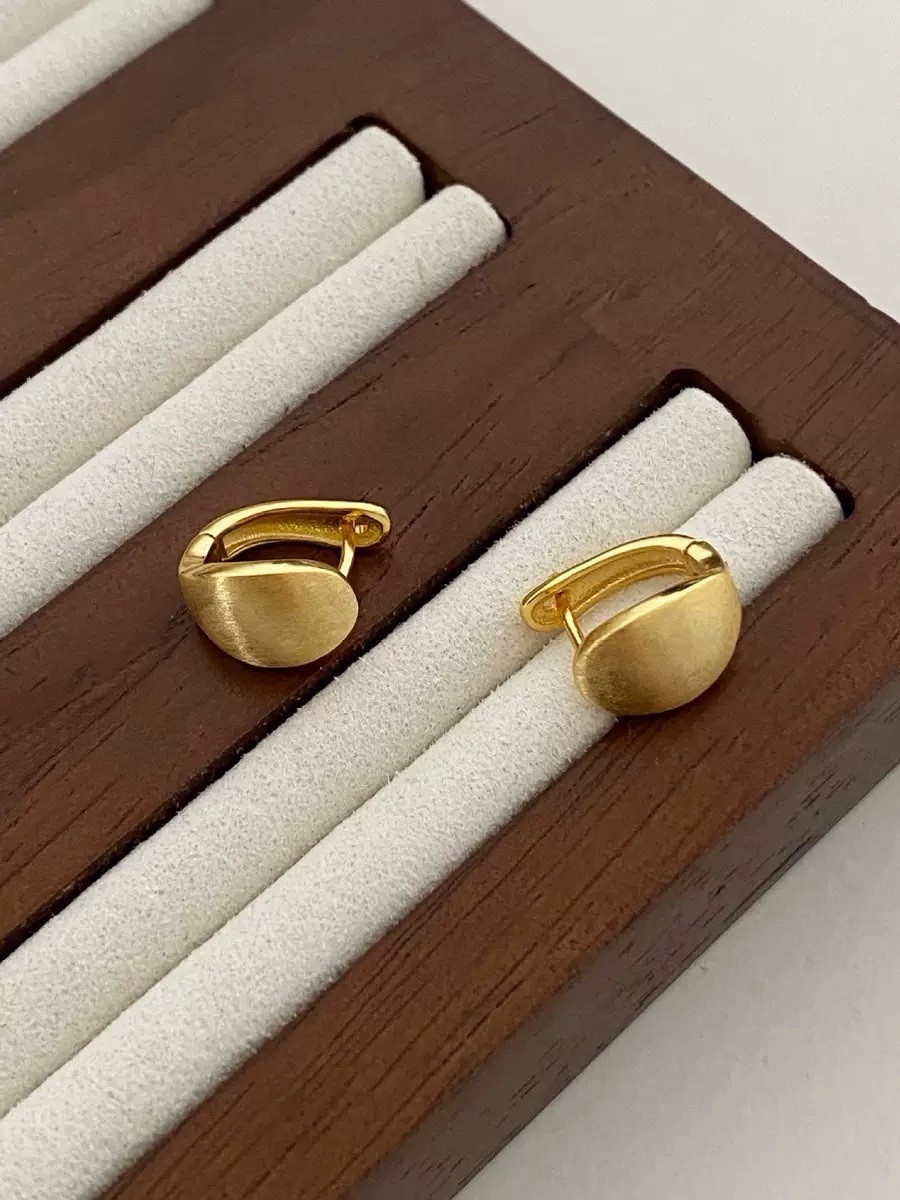 925 Silver Brushed Oval Huggie Hoop Earrings Matte Earrings Gold or Silve 323