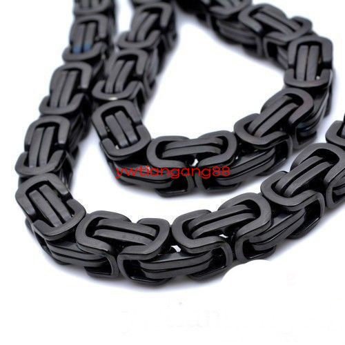 8″-40″ Heavy Hotsale Black 316L Stainless Steel MenS Byzantine Chain Necklace