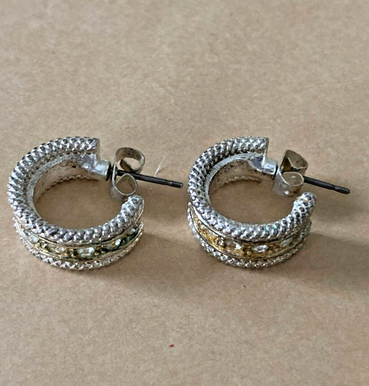 Earrings Mixed Metals and Rhinestones Hoops .5 inch