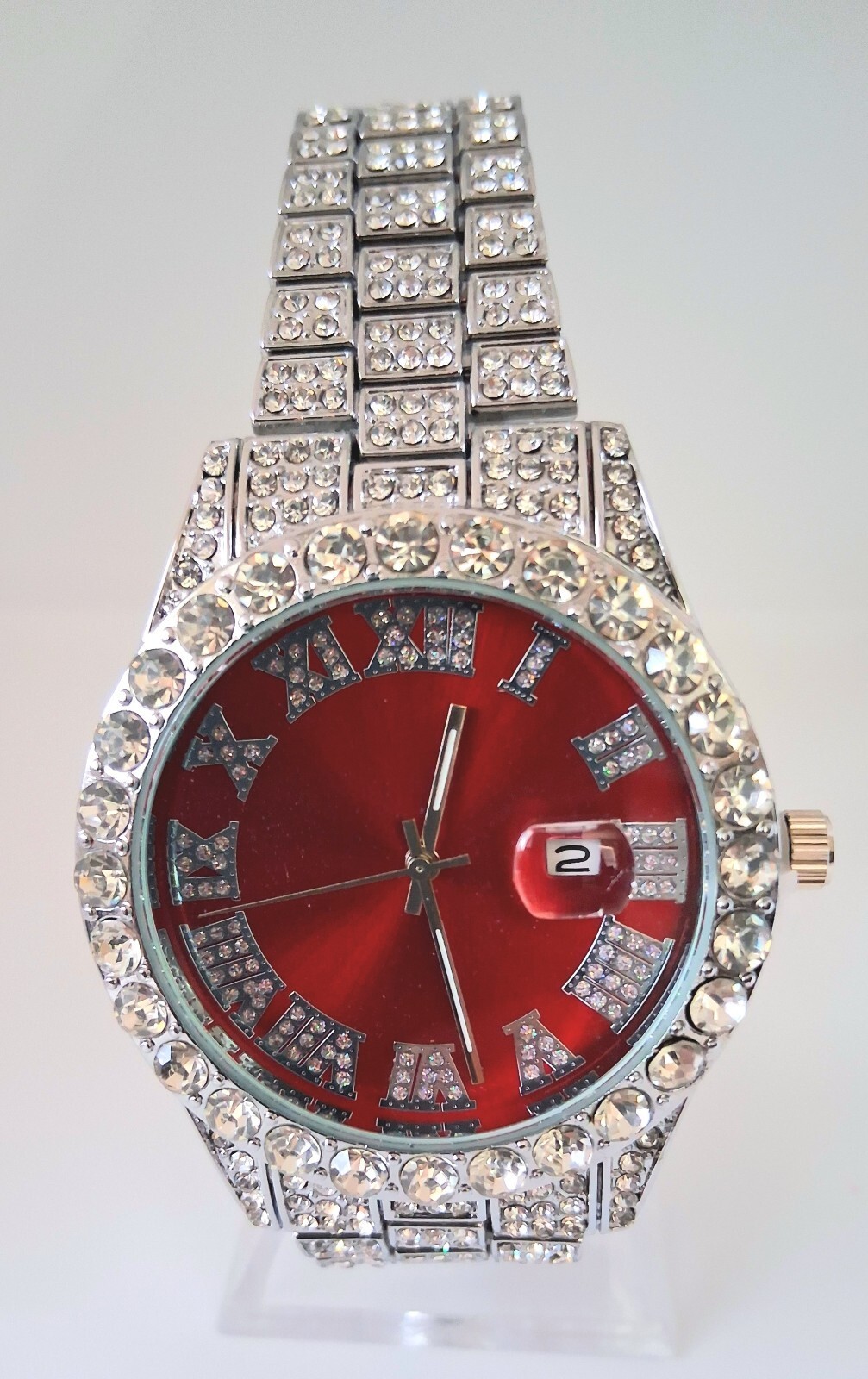 New Men’s Ruby Red Paved Fashion Date Watch