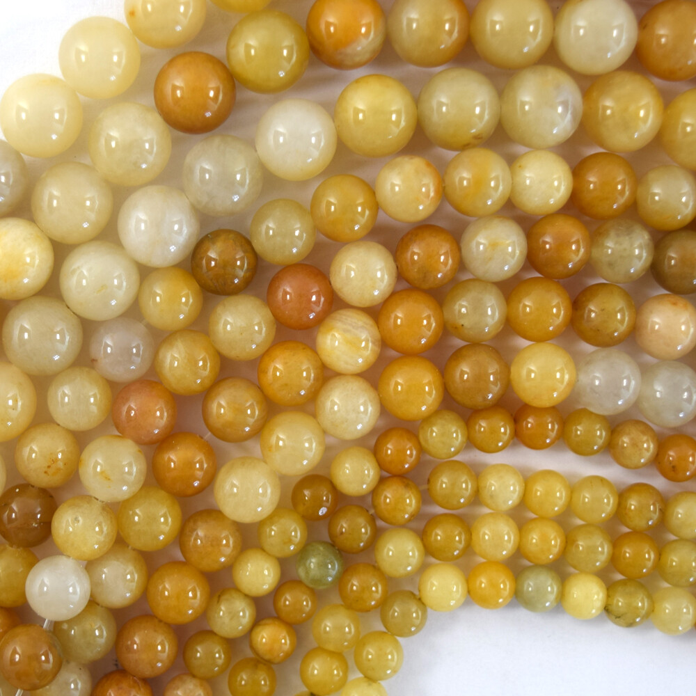 Natural Yellow Jade Round Beads Gemstone 15″ Strand 4mm 6mm 8mm 10mm 12mm