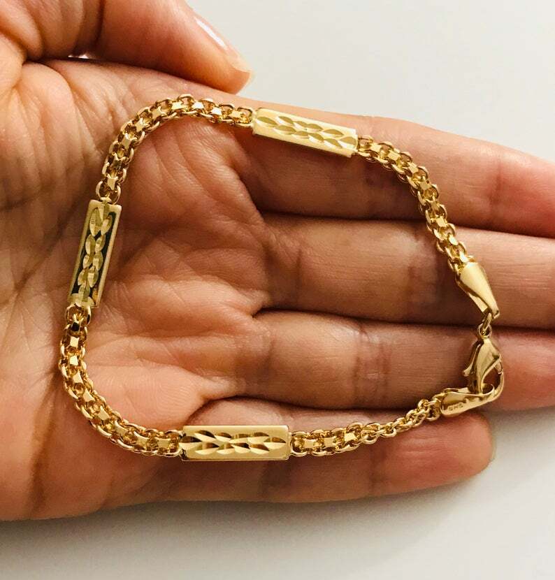 18K Yellow Gold Filled 4mm Diamond Cut Plaque Bracelet 7.5″ Adult – BR113