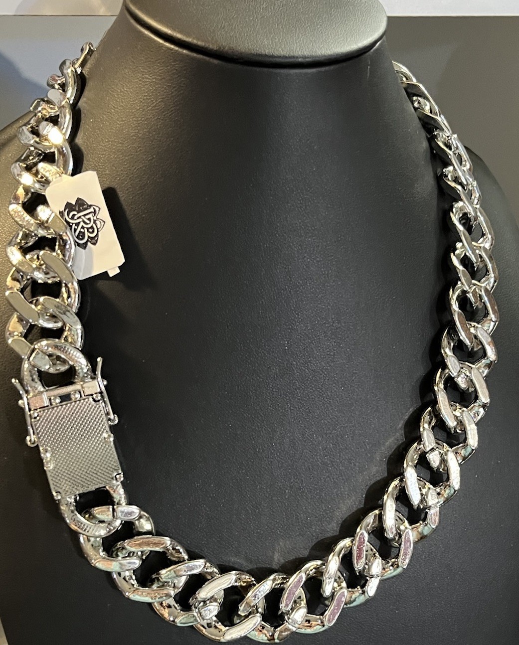 Iced Out Cuban Chain, 20MM, 20” Long, Simulated Stones, White Gold Filled