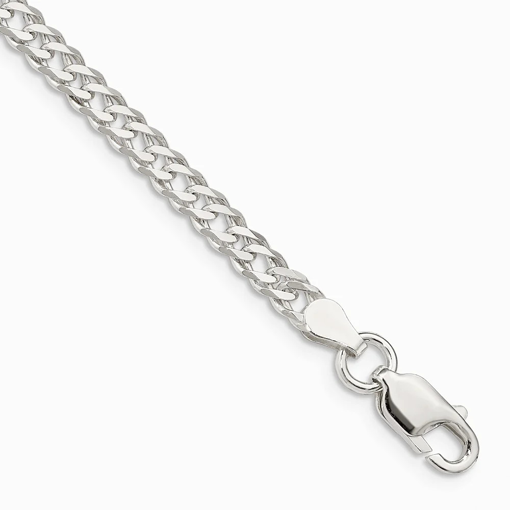 Sterling Silver 4.25mm 6 Side Diamond-Cut Flat Double Curb Chain Bracelet 7″-8″