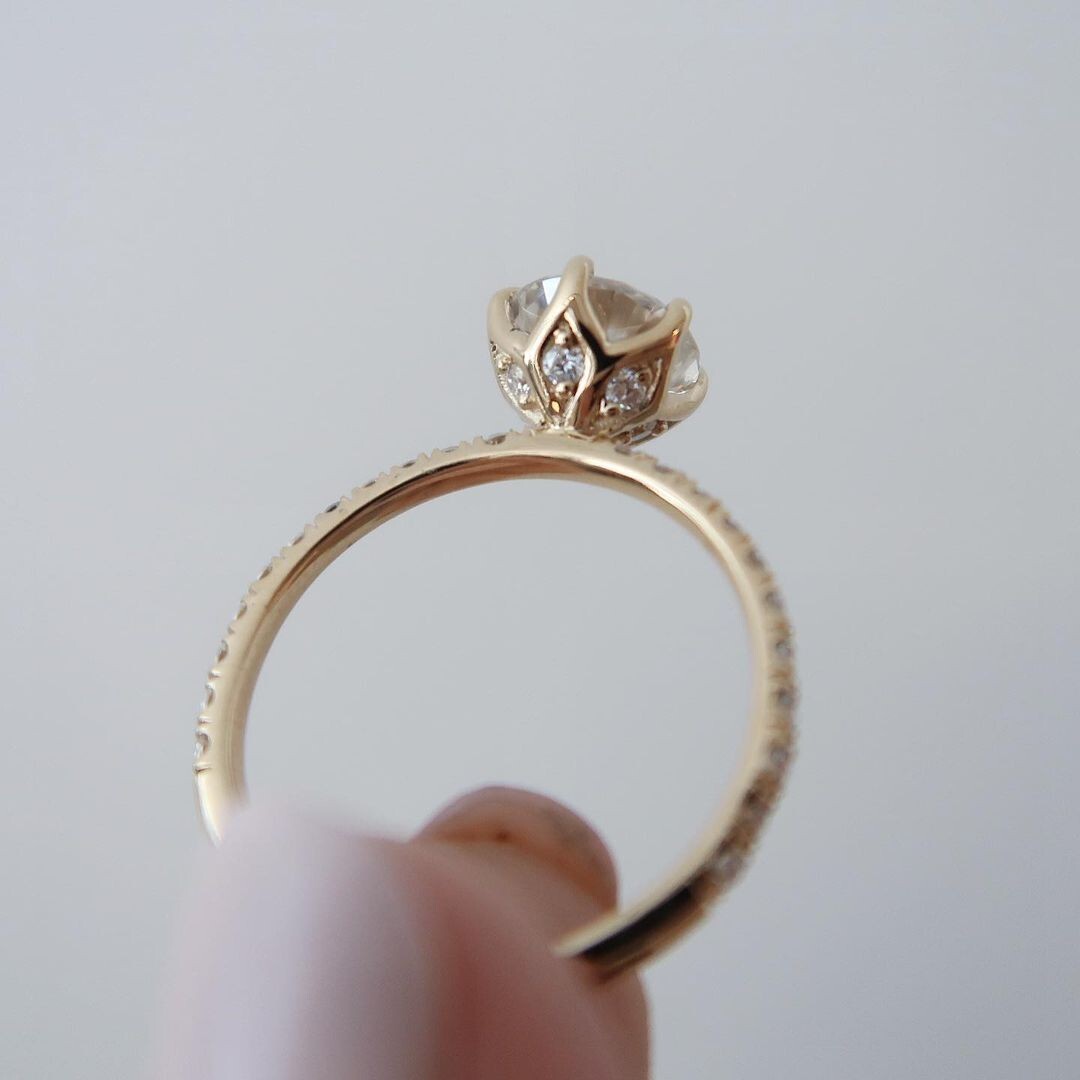 1.55 CT Round Moissanite Solitaire with Accents Engagement Ring 14k Yellow Gold