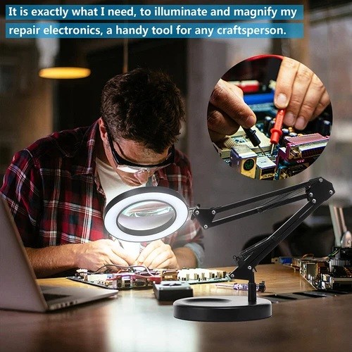 10X Magnifying Glass LED Desk Lamp With Base and Clamp forJewelry Making/Reading