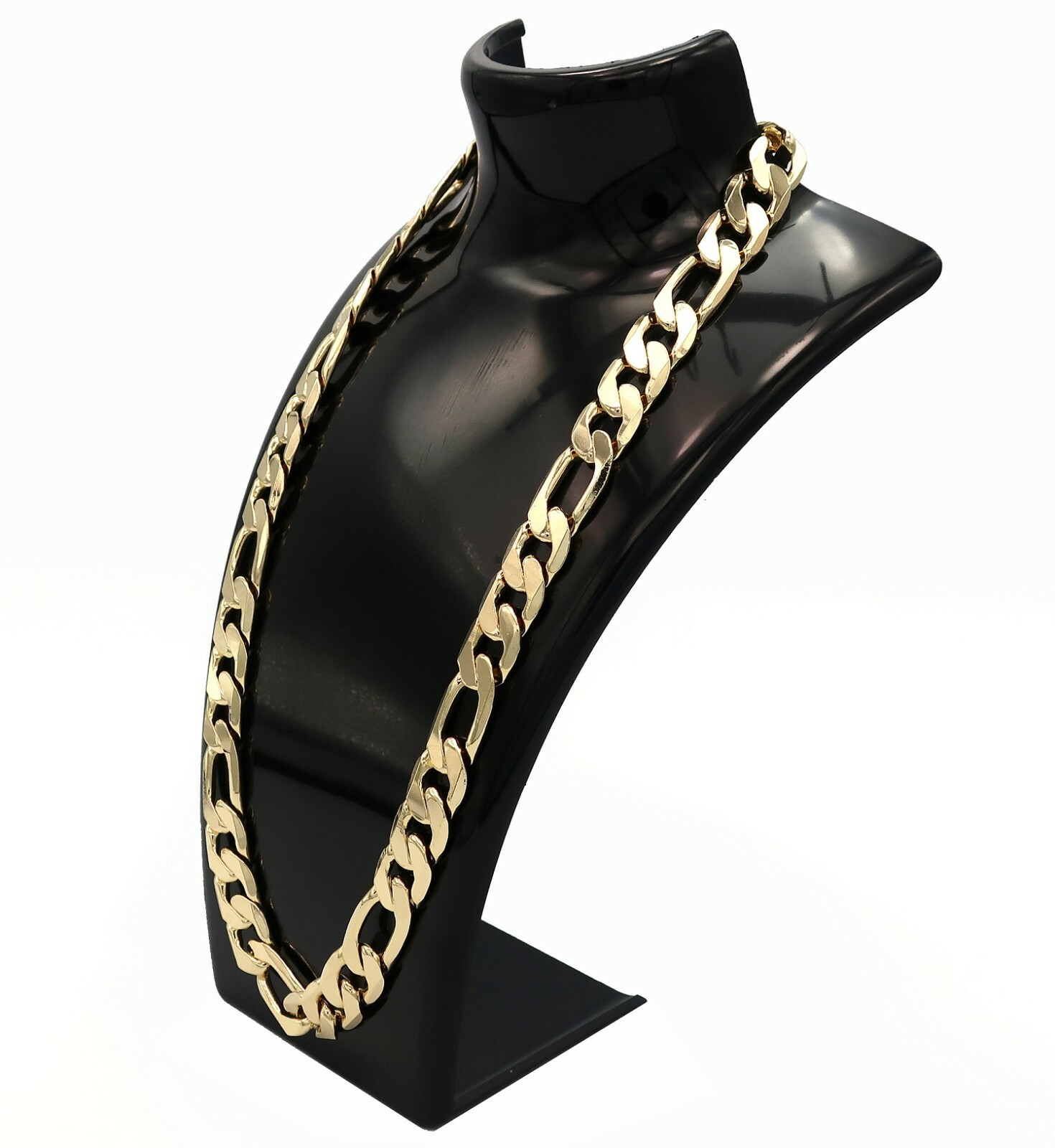 12mm Italian Figaro Link Chain Necklace Bracelet 14k Gold Plated