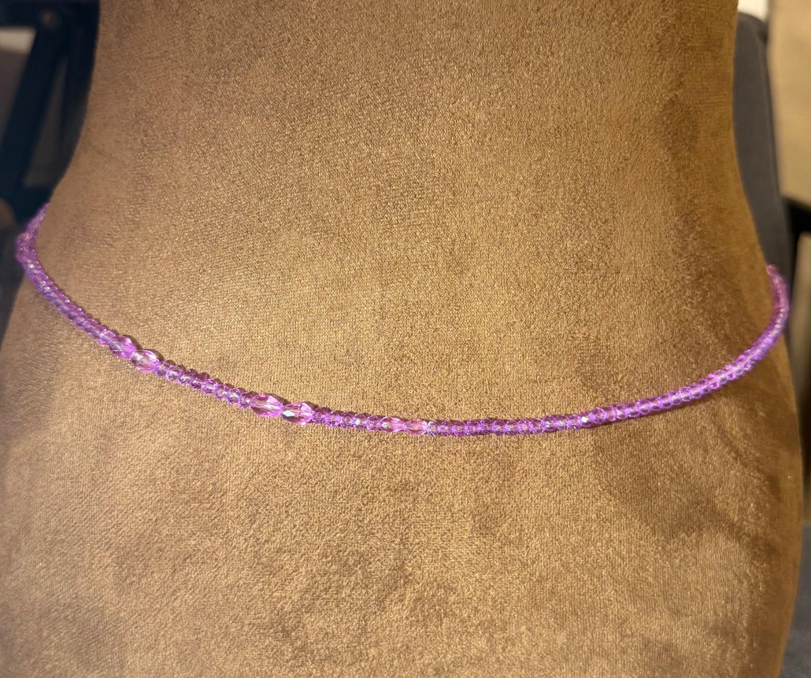 Crystal Waist Beads – Purple, Stretch, Handmade Body Jewelry