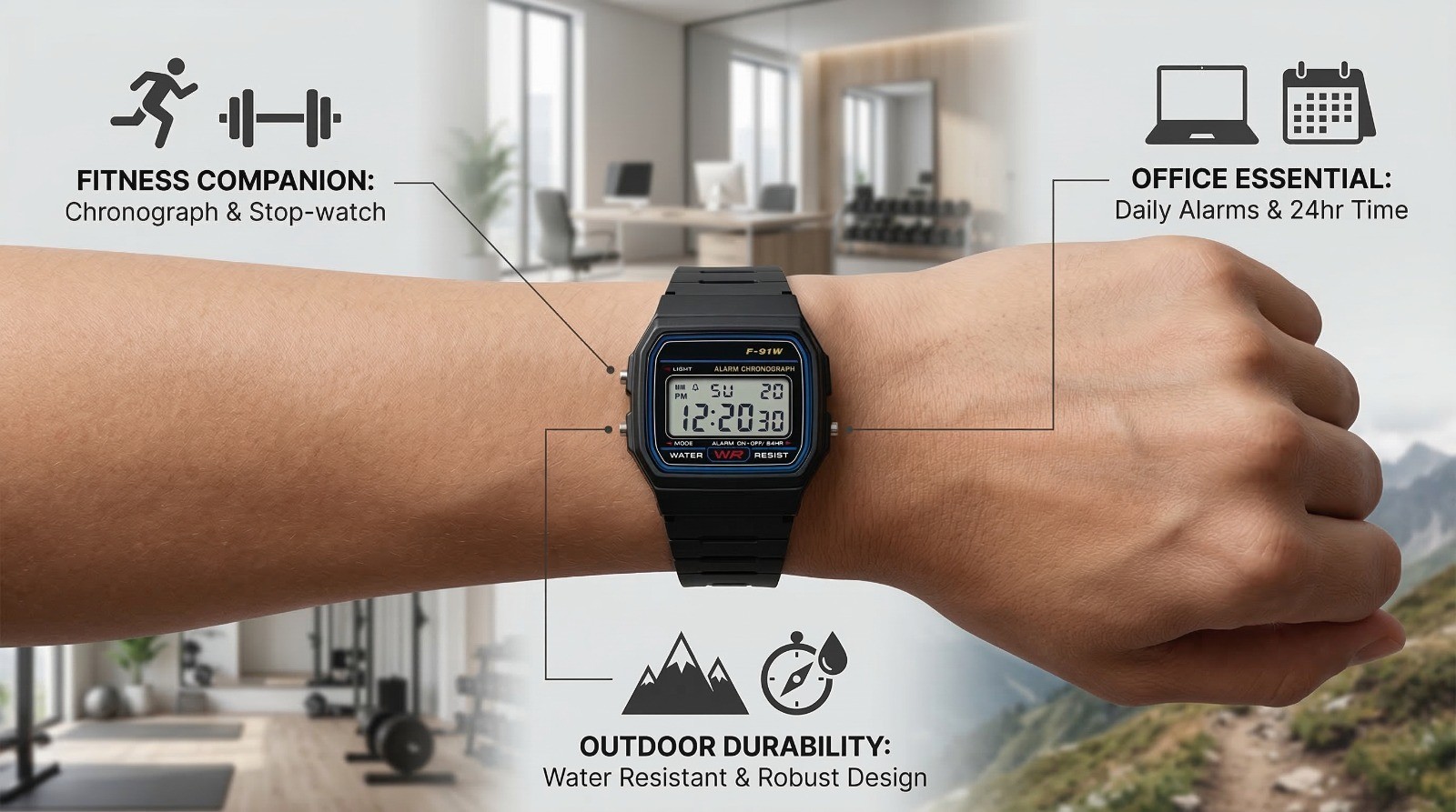 F91W Classic Digital Watch Resin Strap Stopwatch Chronograph Sport Men Watch