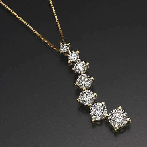 2Ct Round Cut Diamond Journey Pendant Necklace 14K Yellow Gold Finish Free Chain