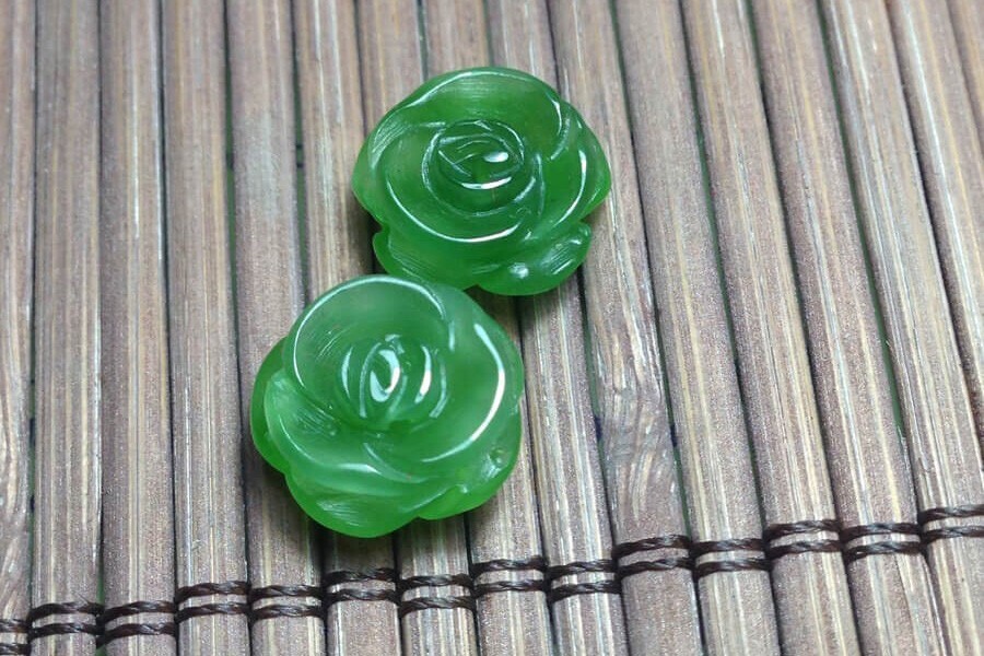 Natural Green Jade Stone Flower Stud Earrings Silver Vintage Women Earrings