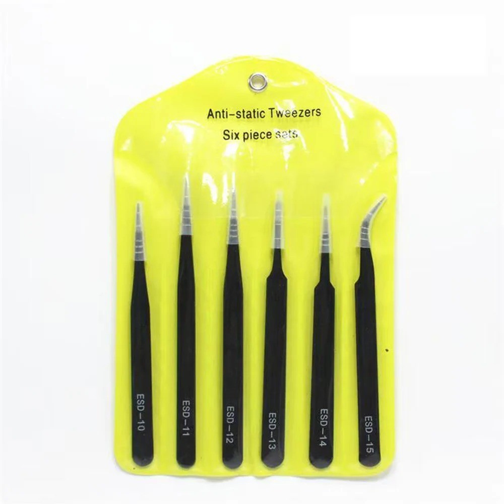 6PCS ESD Anti-Static Precision Tweezers Set Stainless Steel Repair Tools