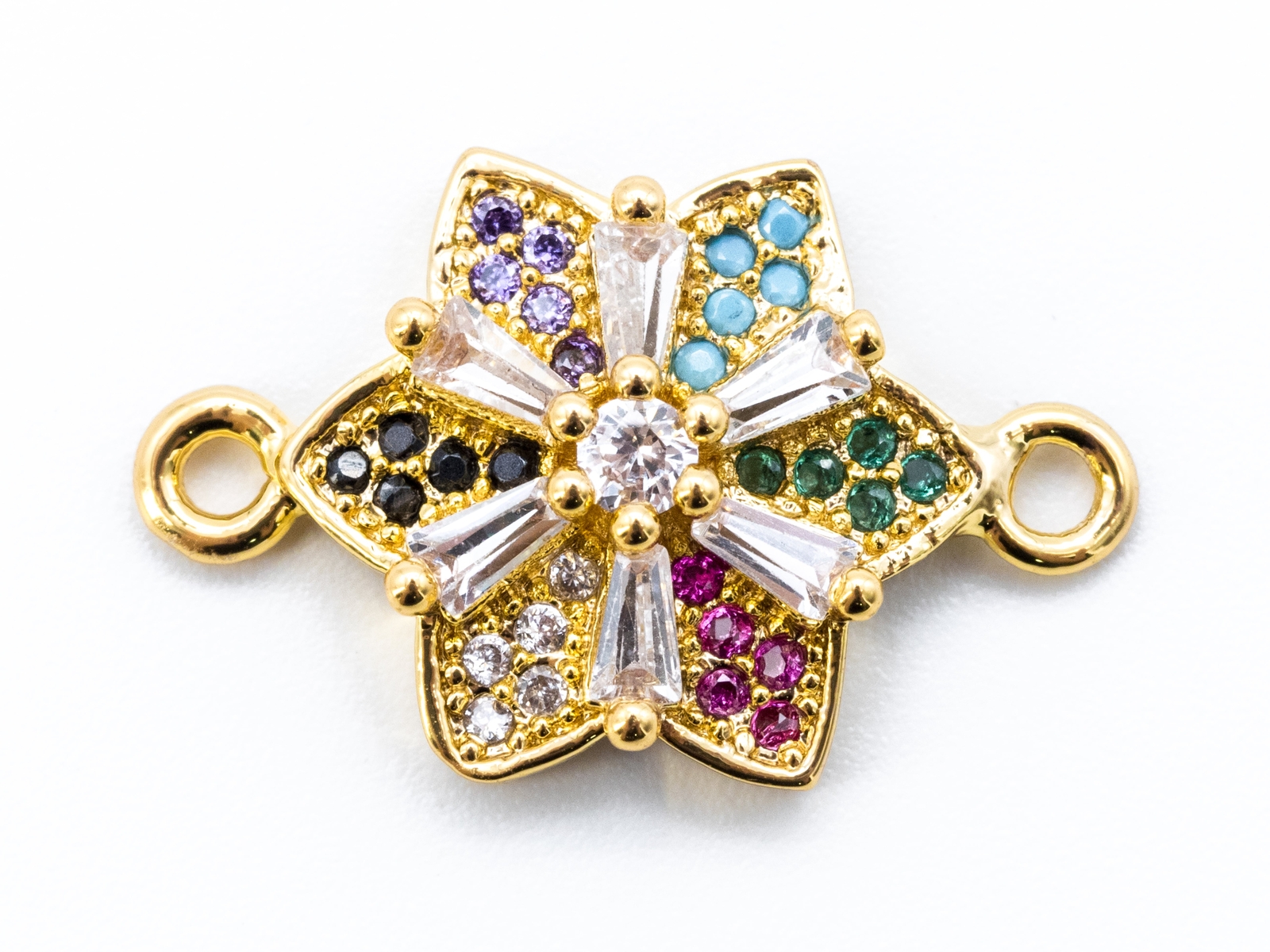 Mixed Color CZ Micro Pave Starfish Flower Charm Connector, Cubic Zirconia Space