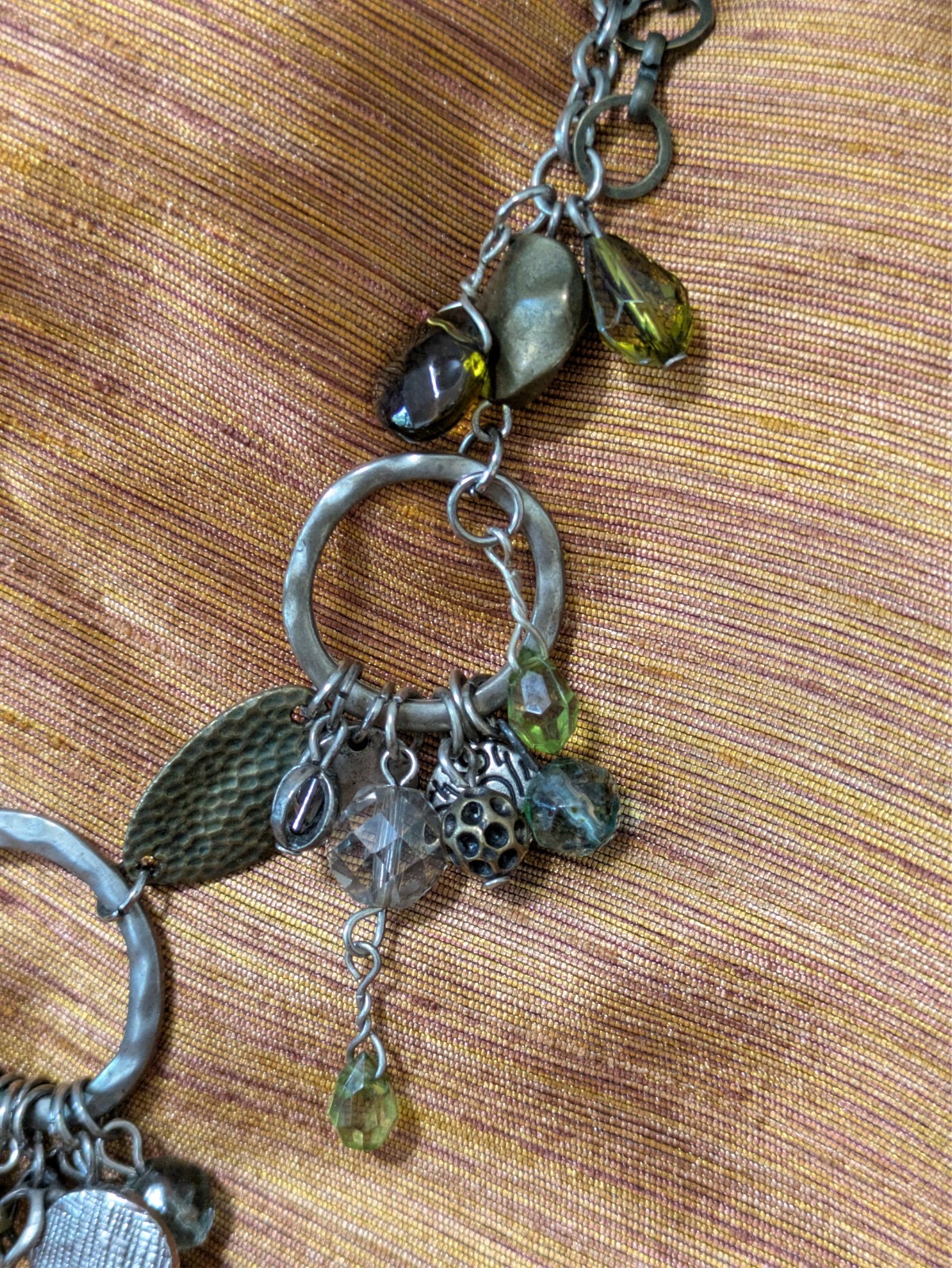 Chain & Light Blue Green Gold Beaded Unique 11 Inch Necklace