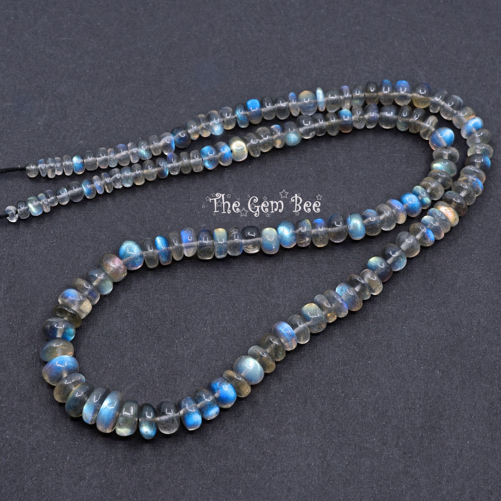 4mm-7.8mm TOP GRADE Old Mine Blue Flash Labradorite Smooth Rondelle Bead 16″ Str