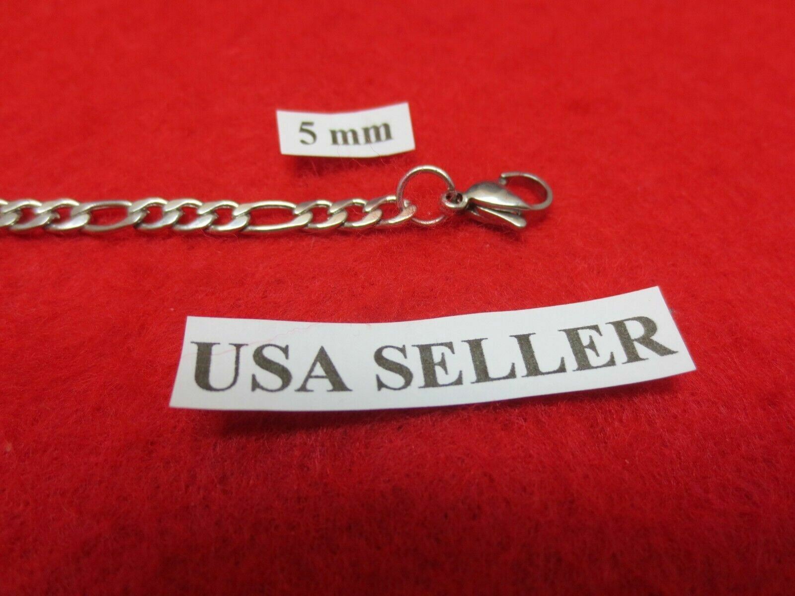 7″-44″ MEN WOMEN,5MM STAINLESS STEEL SILVER FIGARO ROPE CHAIN NECKLACE