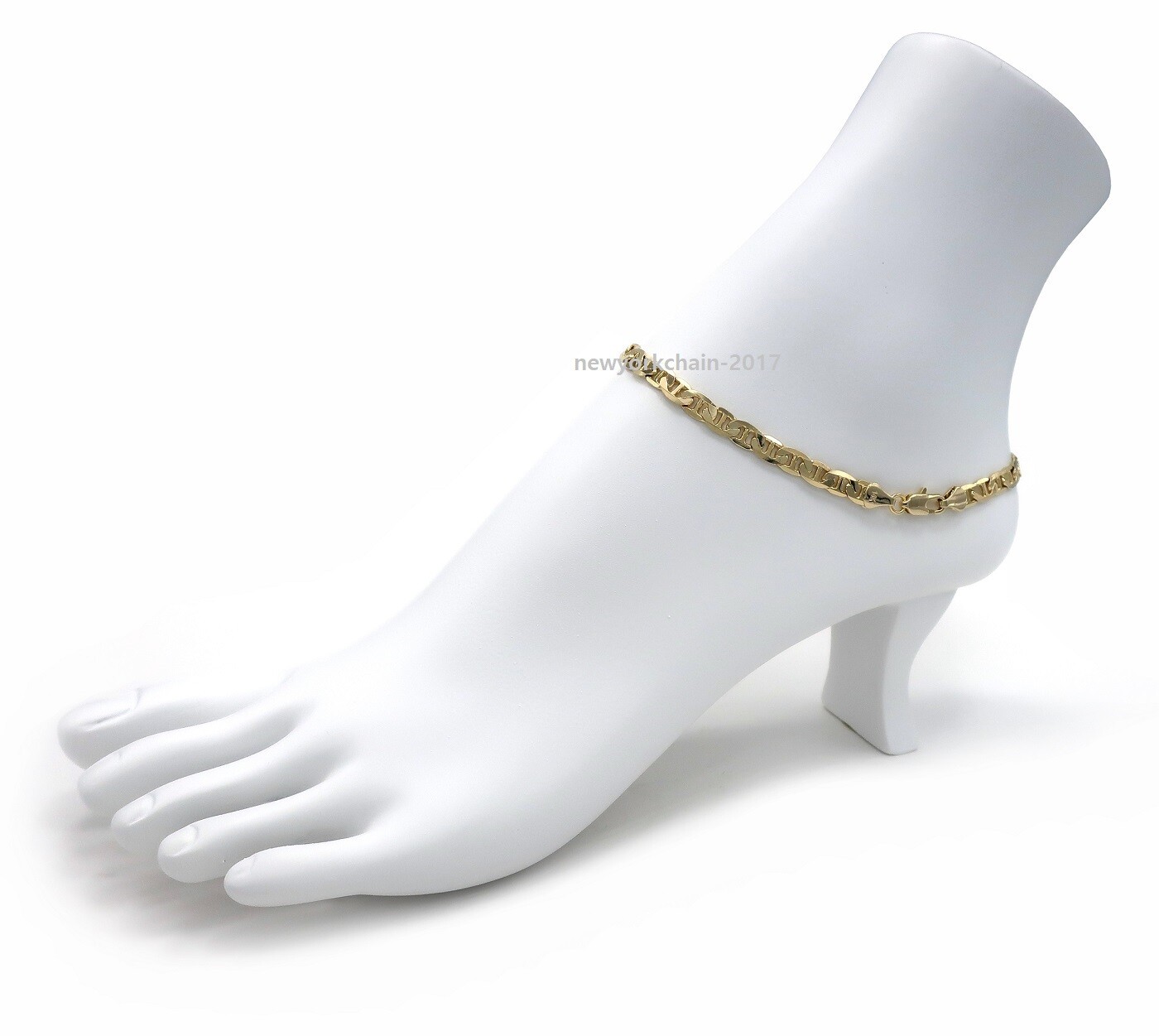 MARINER ANCHOR LINK CHAIN QUALITY 5mm ANKLET ANKLE BRACELET 14K GOLD PLATED