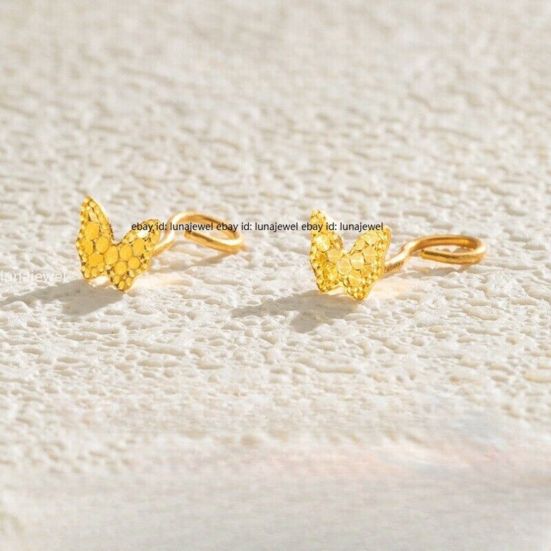 Pure 999 24K Yellow Gold Women Mini Lucky Butterfly Stud Earrings 0.5-0.55g