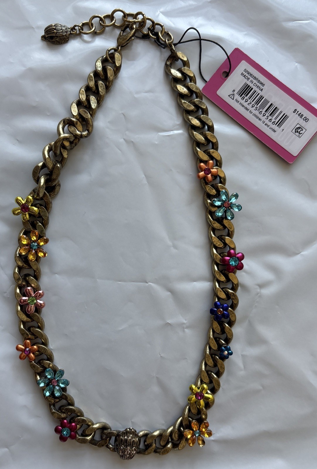 KURT GEIGER LONDON EAGLE BIRD HEAD Octavia Gemstone Curb Chain Necklace Multi NW