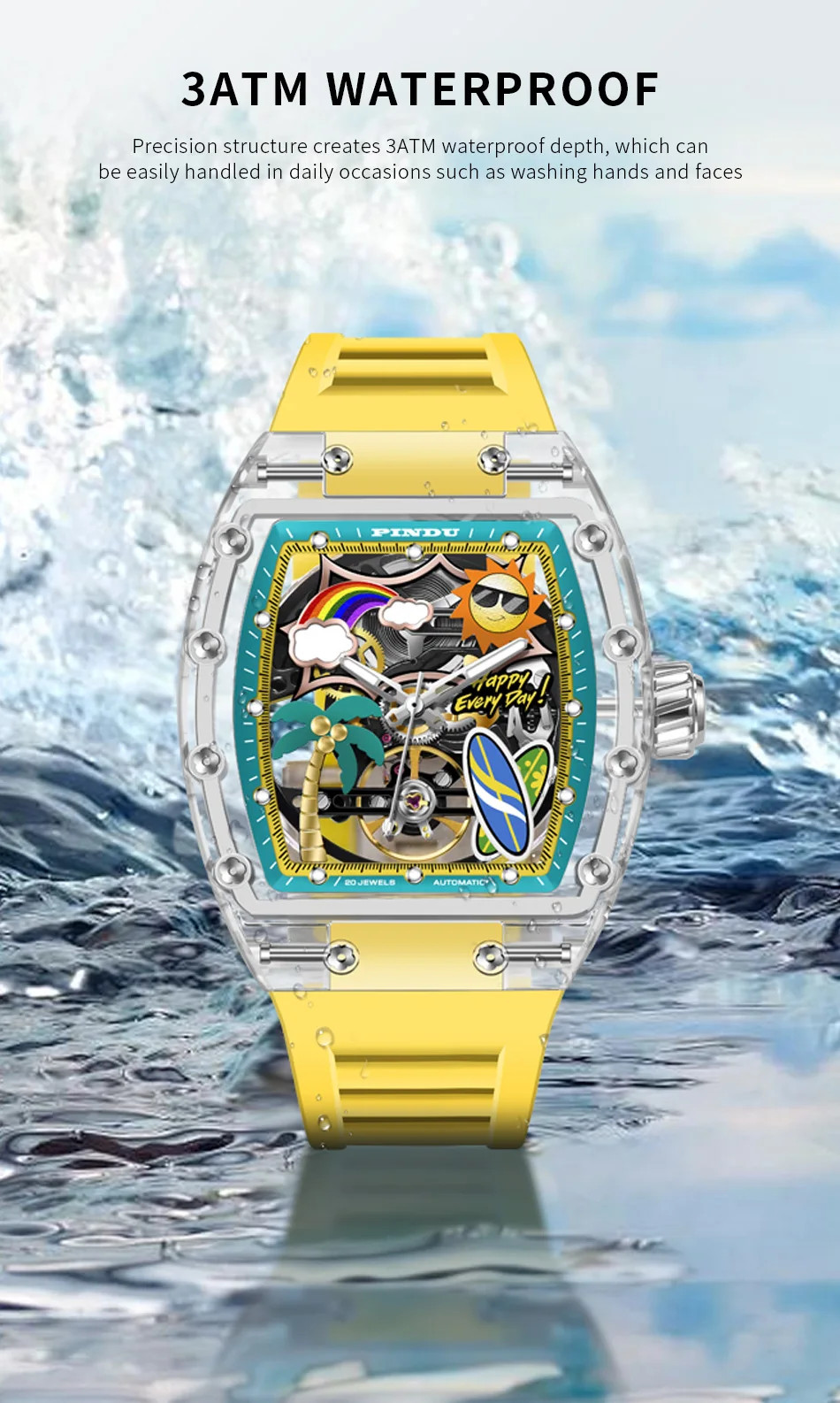 Unique Dial Men’s Mechanical Watch Summer Beach Glow Waterproof Silicone
