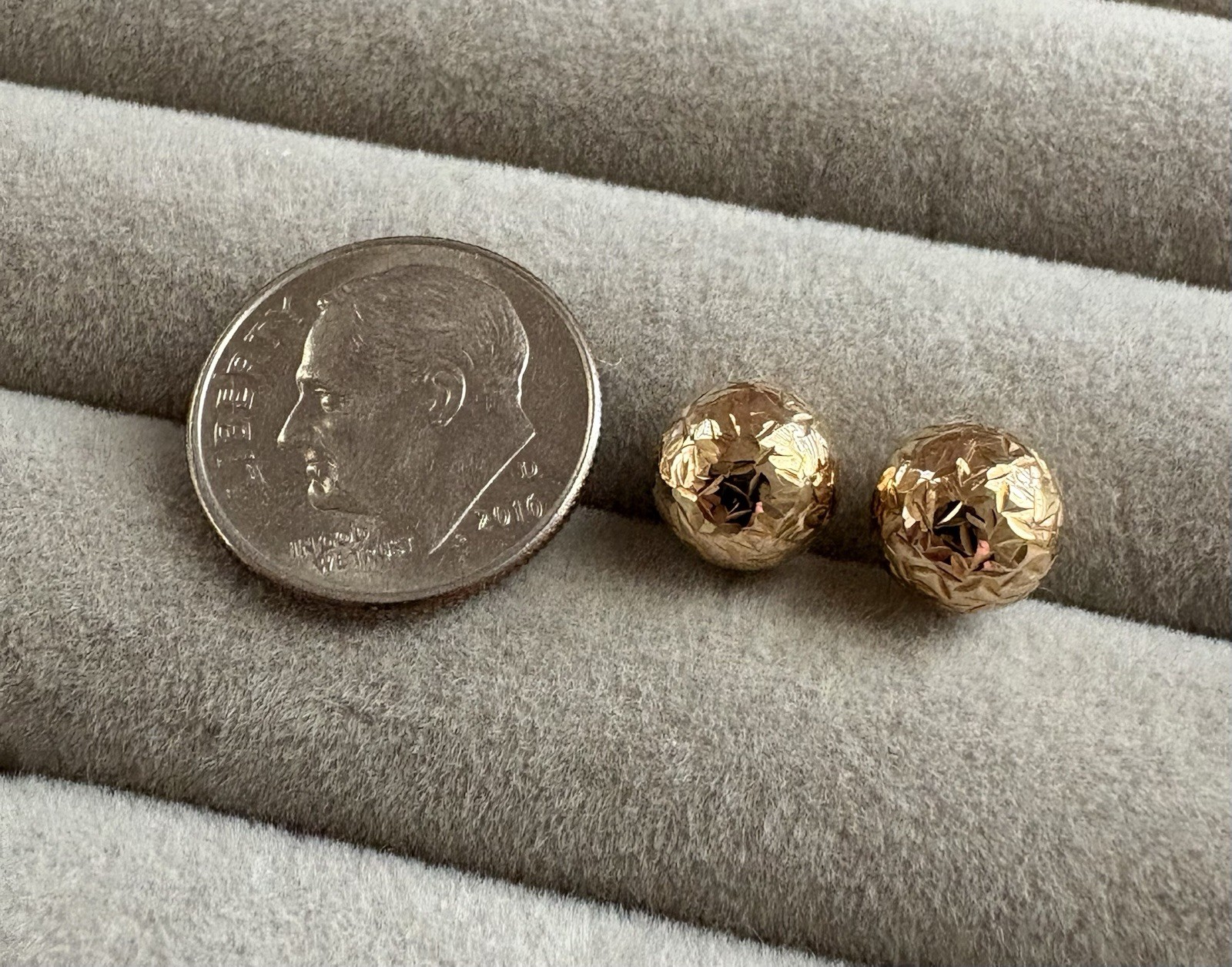 2 Prs. 10K Yellow White Rose Gold Signed RL Pierced Post Hoop Ball Stud Earrings