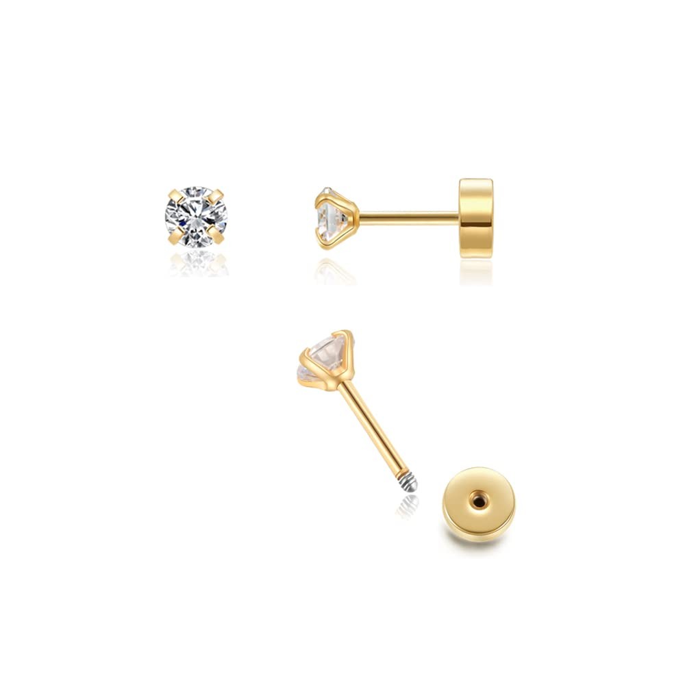 Renkovte Flat Back Screw Back CZ Stud Earrings Small Helix Cartilage Piercing