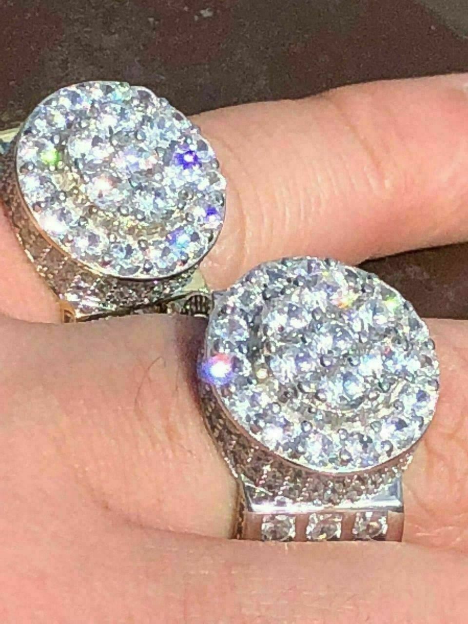 Men’s Large Solid 925 Silver 5ct CZ Pinky BIG RING 14k Gold Plated ICY HIP-HOP