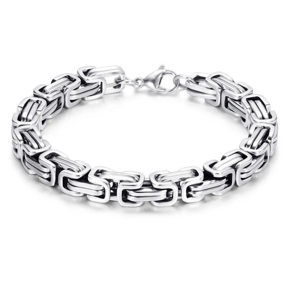 Silver Gold Black Tone Square Byzantine Stainless Steel Bracelet Mens Boys Chain