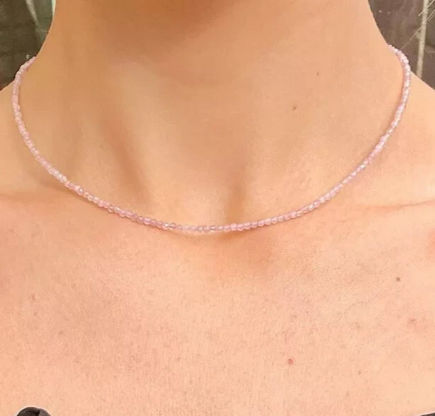 Natural Rose Quartz Tiny Beaded Choker Dainty Healing Crystal Women Necklace New