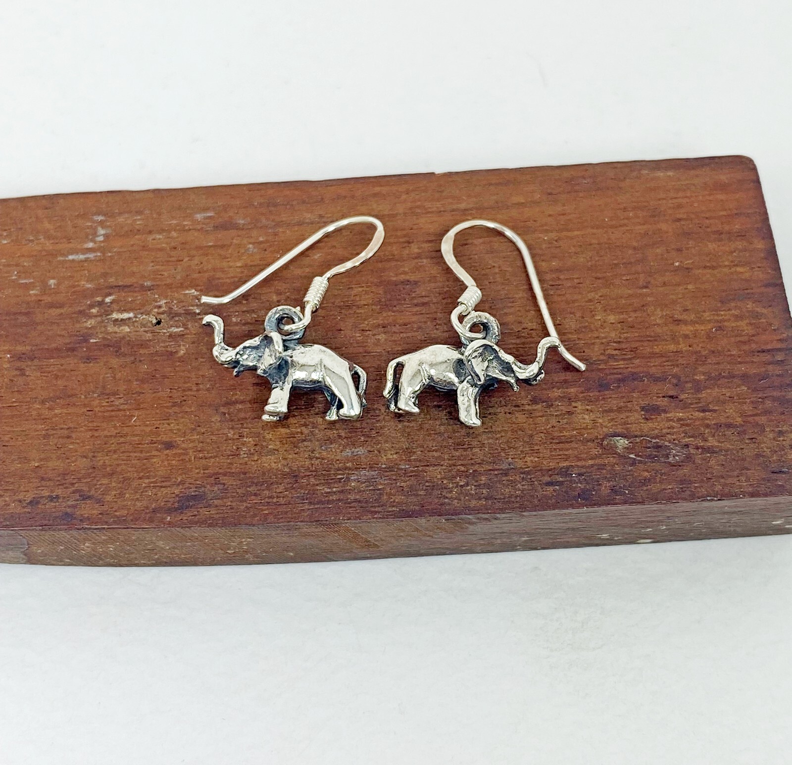 Minimalist Elephant Drop Earrings 925 Sterling Silver, Handmade Safari Jewelry