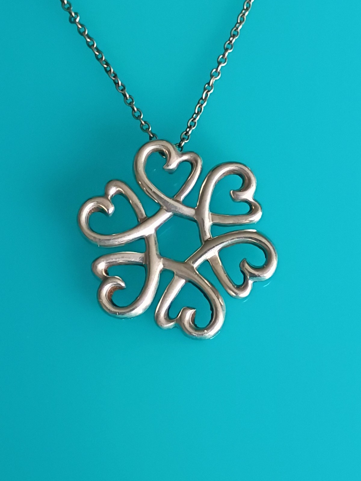 Tiffany & Co. Large Silver Paloma Picasso Loving Heart Clover Pendant Necklace