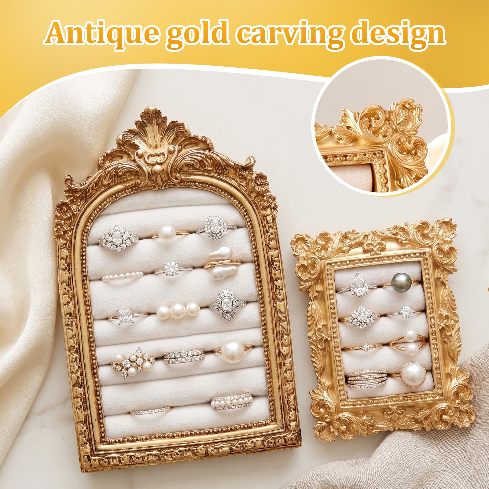 2Pcs Gold Resin Vintage Ring Holder Frame Style Photograph Prop for Women Gift