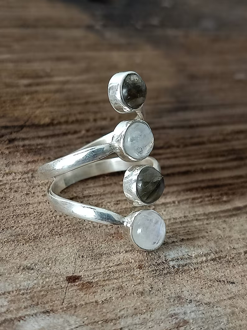Moonstone and Labradorite925 Sterling Silver Band & Statement Handmade All Size