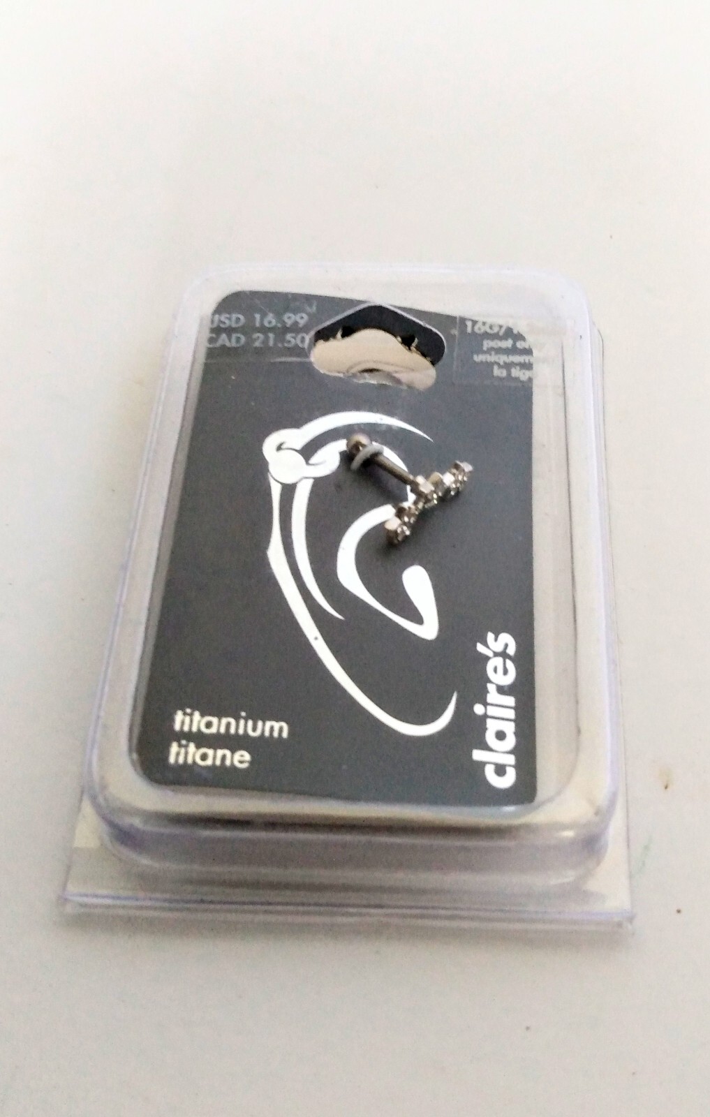 NEW Claire’s Titanium Ear Piercing Post Only 16G/1.2mm, 3 Stars With Rhinestones