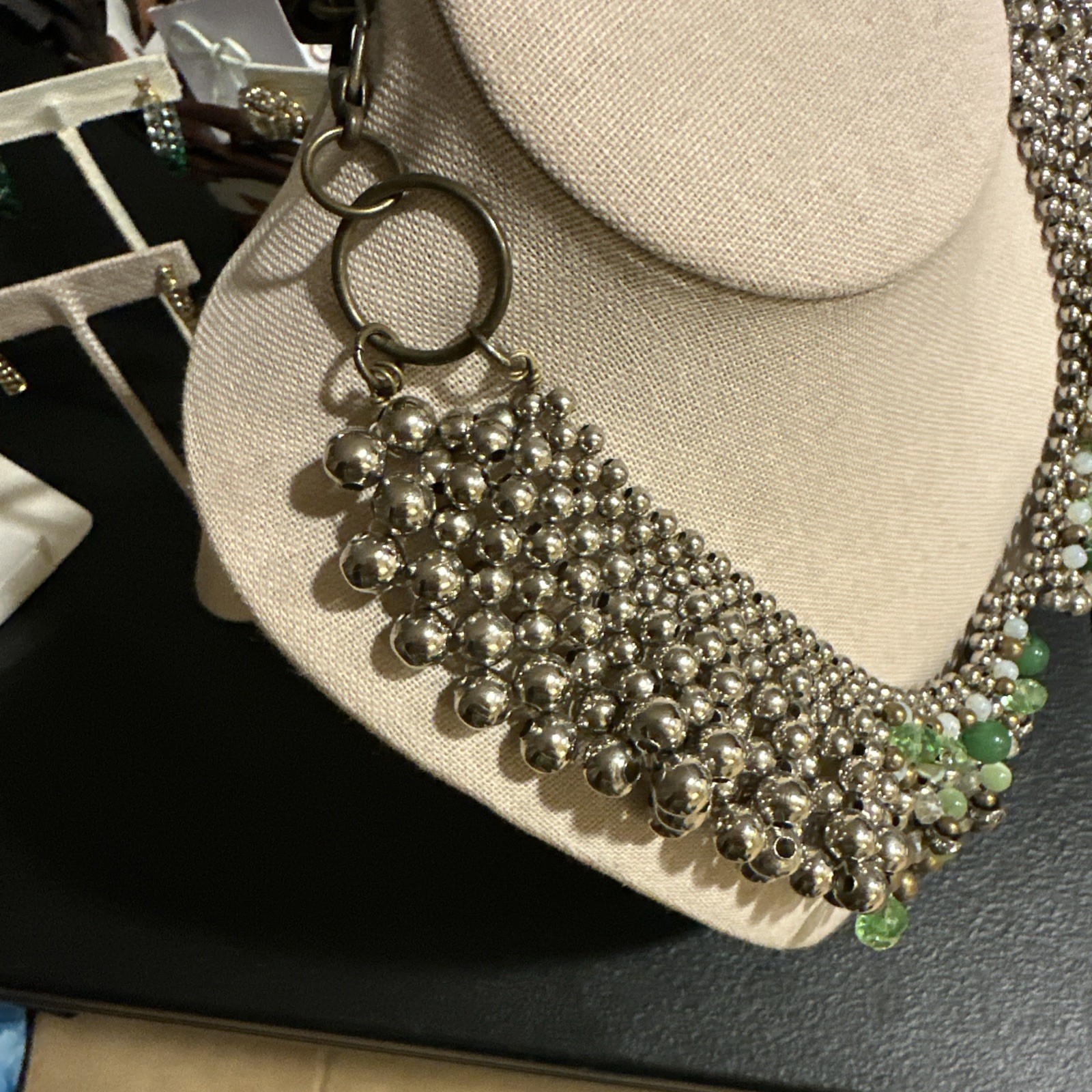 Pam Hiran Anthropology Beaded Bib Chunky Necklac Mixed Metals