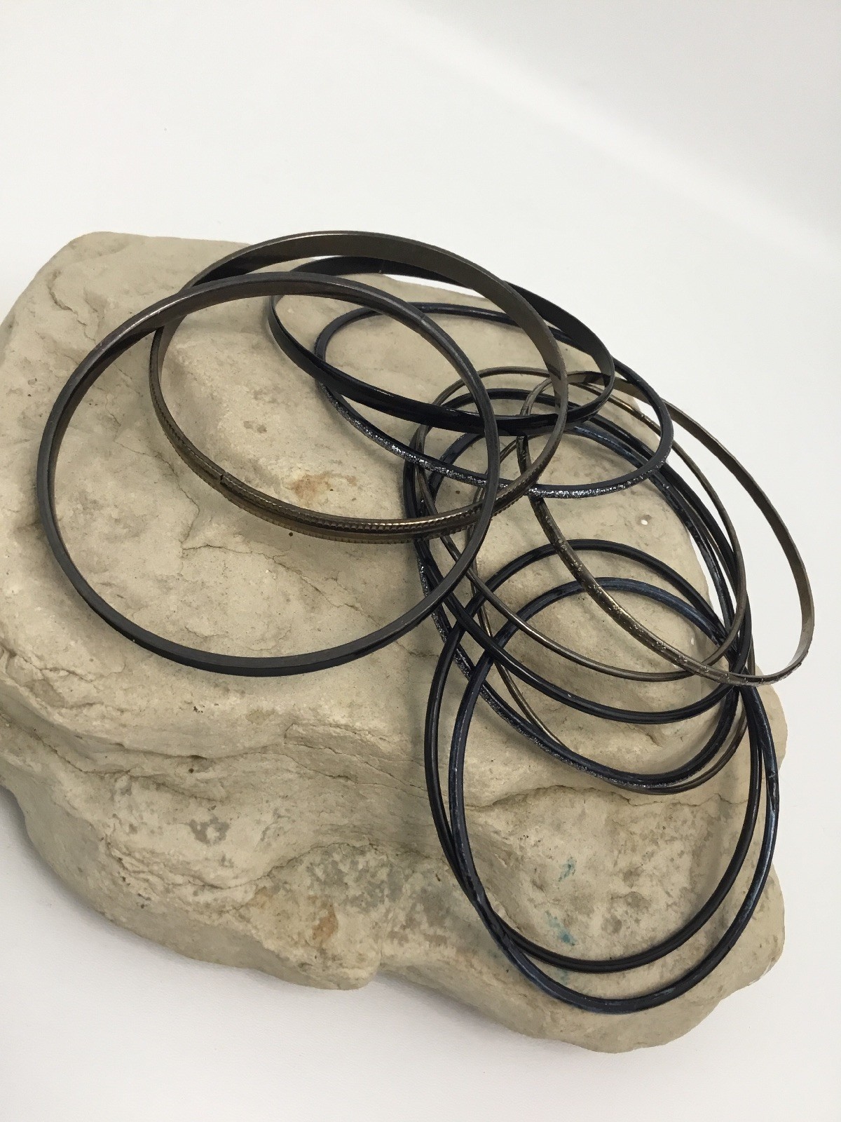 11 Black Dark Tone Bracelets Wire Type Assorted Shapes Designs Fashion Lot