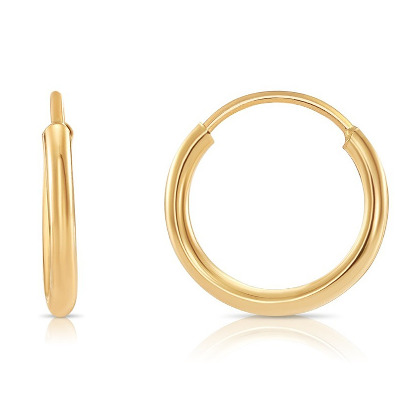 14K Real Solid Yellow Gold Everyday Hoop Earrings 1.3mm Tube Endless Hoops
