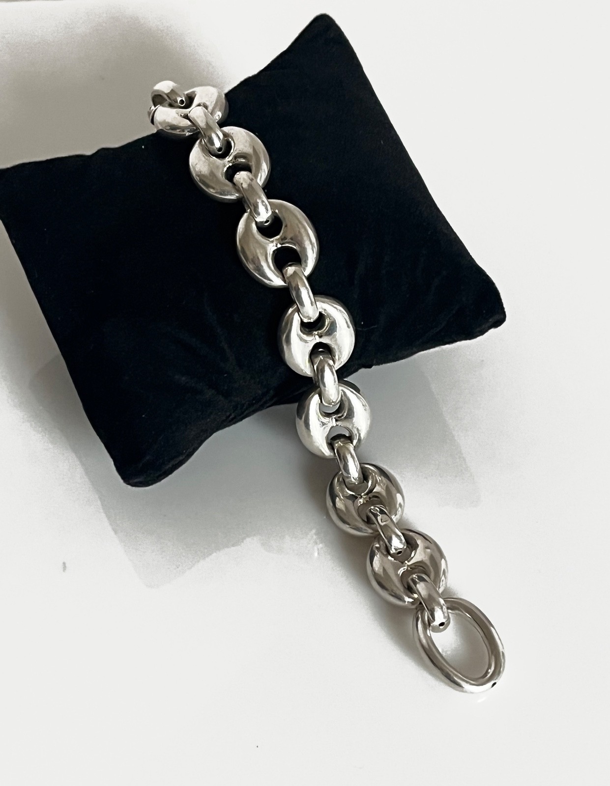 VTG Sterling Silver Mariner Puffy Chain Link Bracelet 7 1/4″ Length 925, Toggle