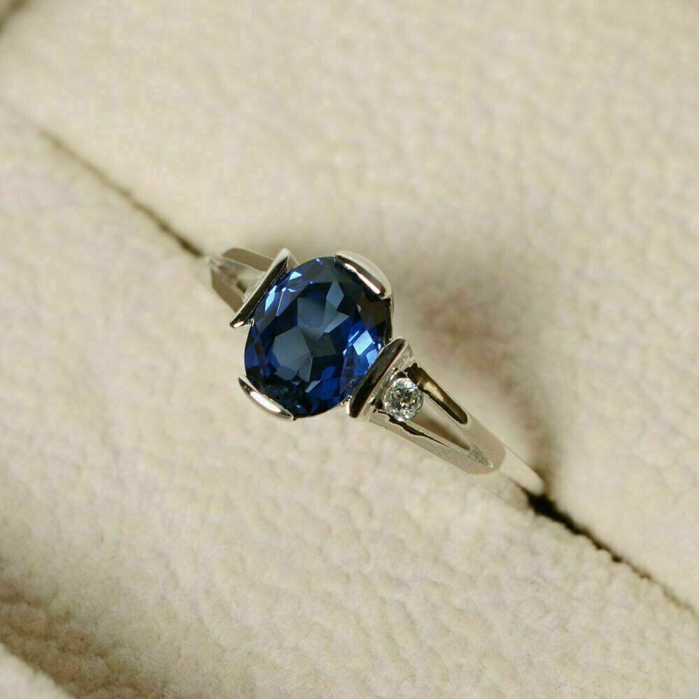 1.50Ct Lab Created Oval Blue Sapphire Engagement Ring 14K White Gold Finish