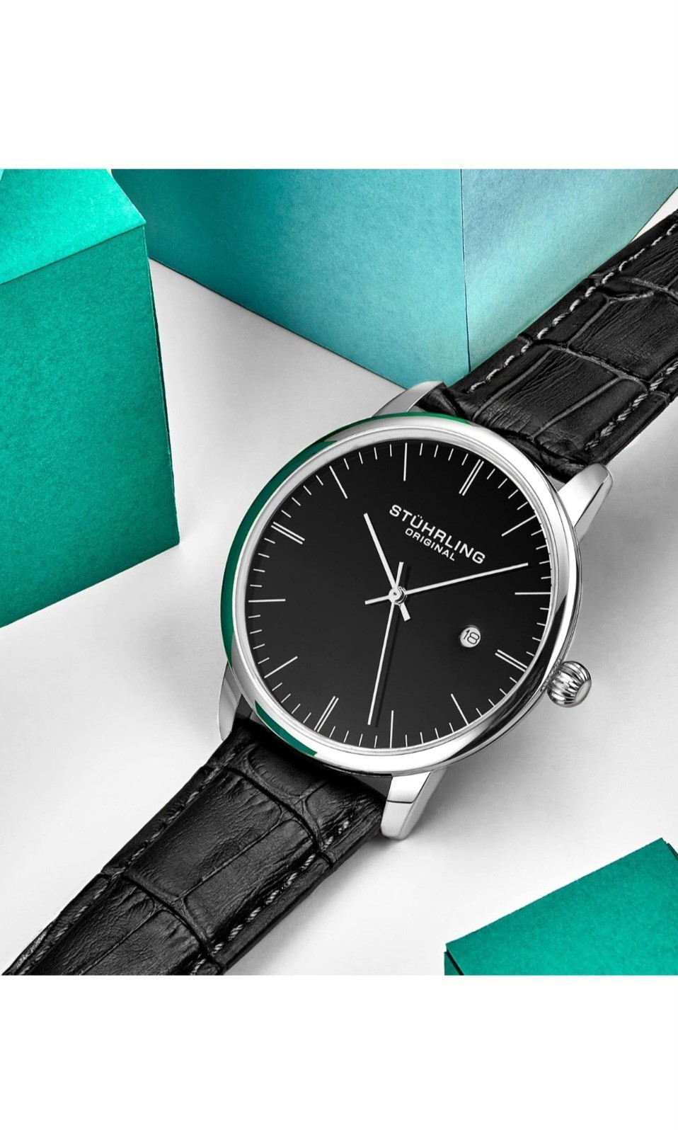 Unopened Stührling Original 40mm Men’s Formal Dress Watch Black Leather Band