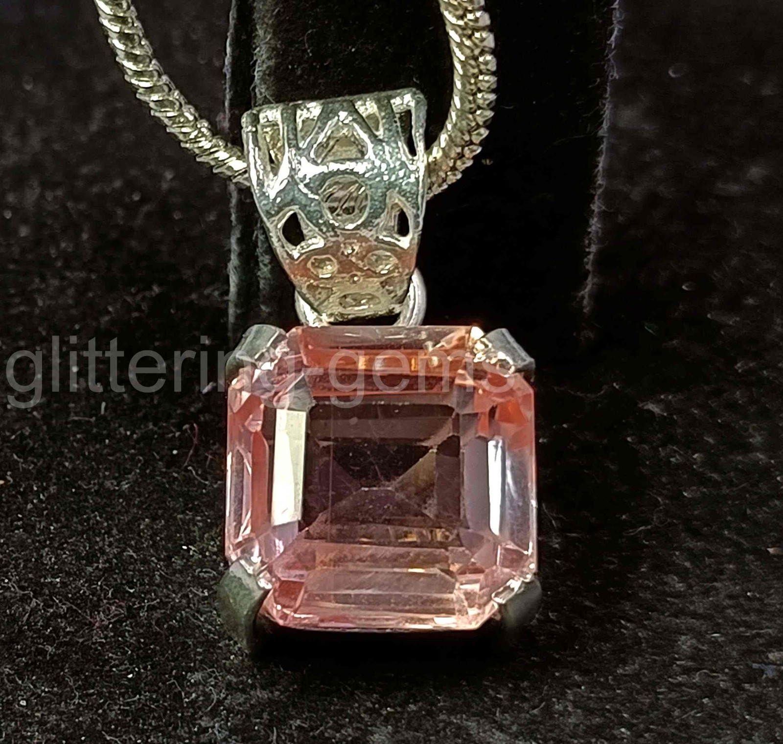 Natural Peach Sapphire 24 Carat IGL Emerald Shape 925 Solid Pendant IGL GemS D25