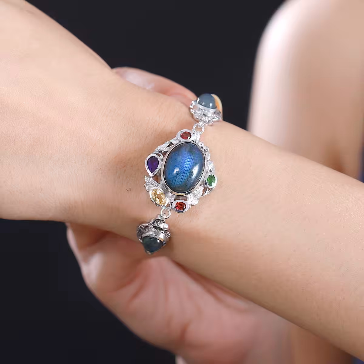 Labradorite and Multi Gem 19.35ct Celestial Garden Bracelet in Platinum Bond