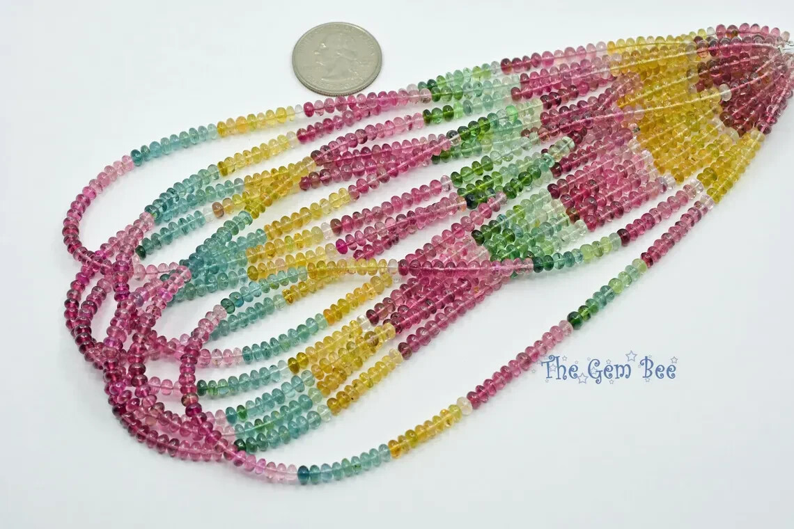4.2mm Pink Blue Green Yellow Candy Tourmaline Smooth Rondelle Bead 16″ strand