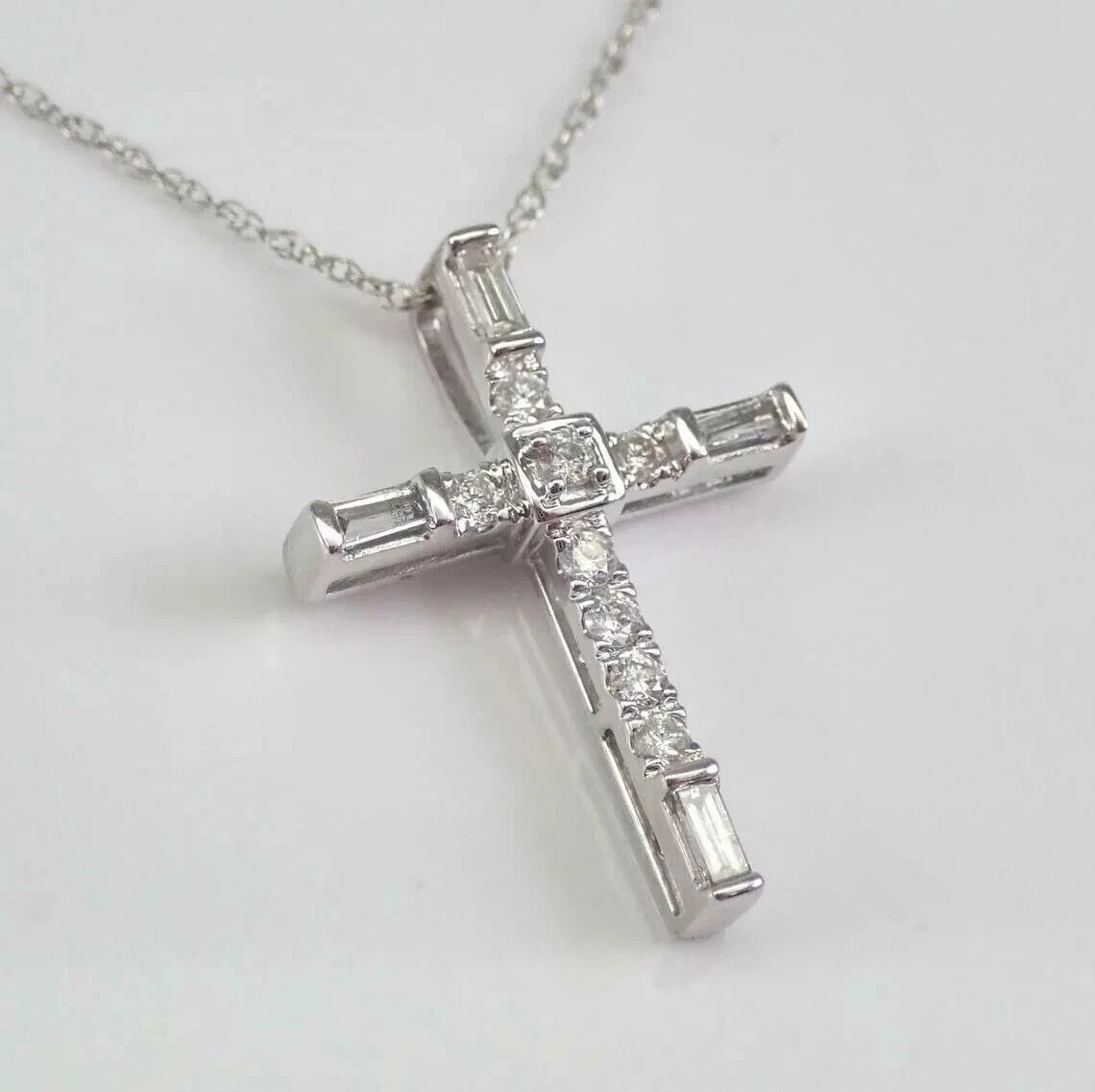 1.50Ct Round Cut Simulated Diamond Cross Pendant Chain 14k White Gold Plated