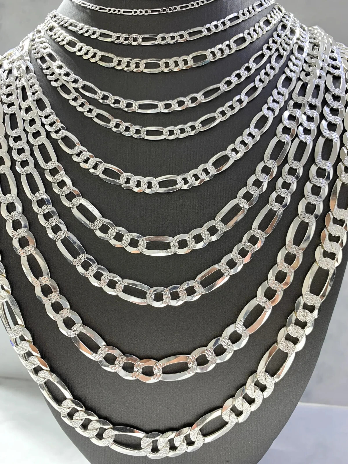 Solid 925 Sterling Real Italian Silver Figaro link Chain Necklace Men and Women
