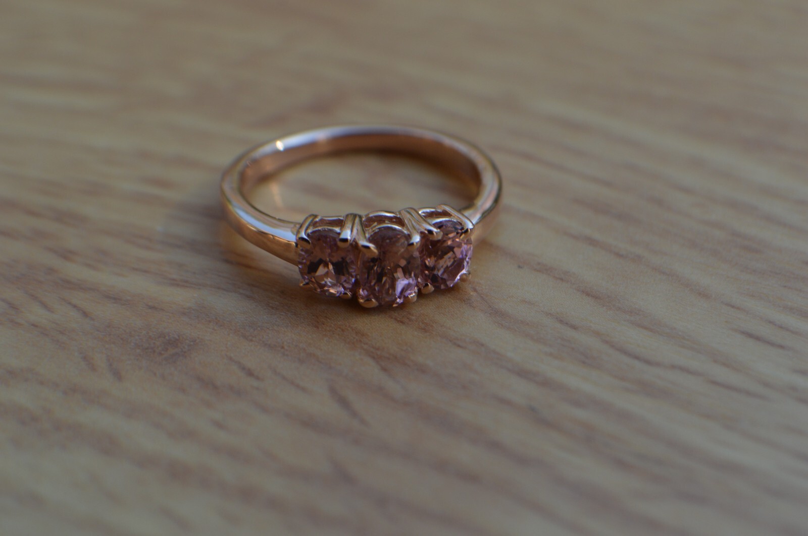 1.35ct Blush Tourmaline Three Stone Ring 18K Rose Gold over Fine Silver Size 7