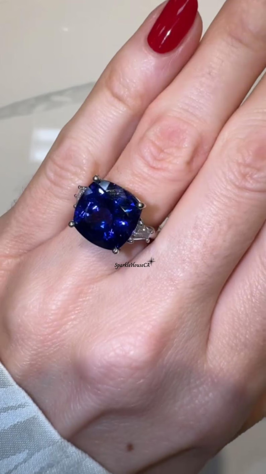 6.60 Ct Cushion Natural Sapphire Diamond Wedding Ring 14K Solid White Gold 8