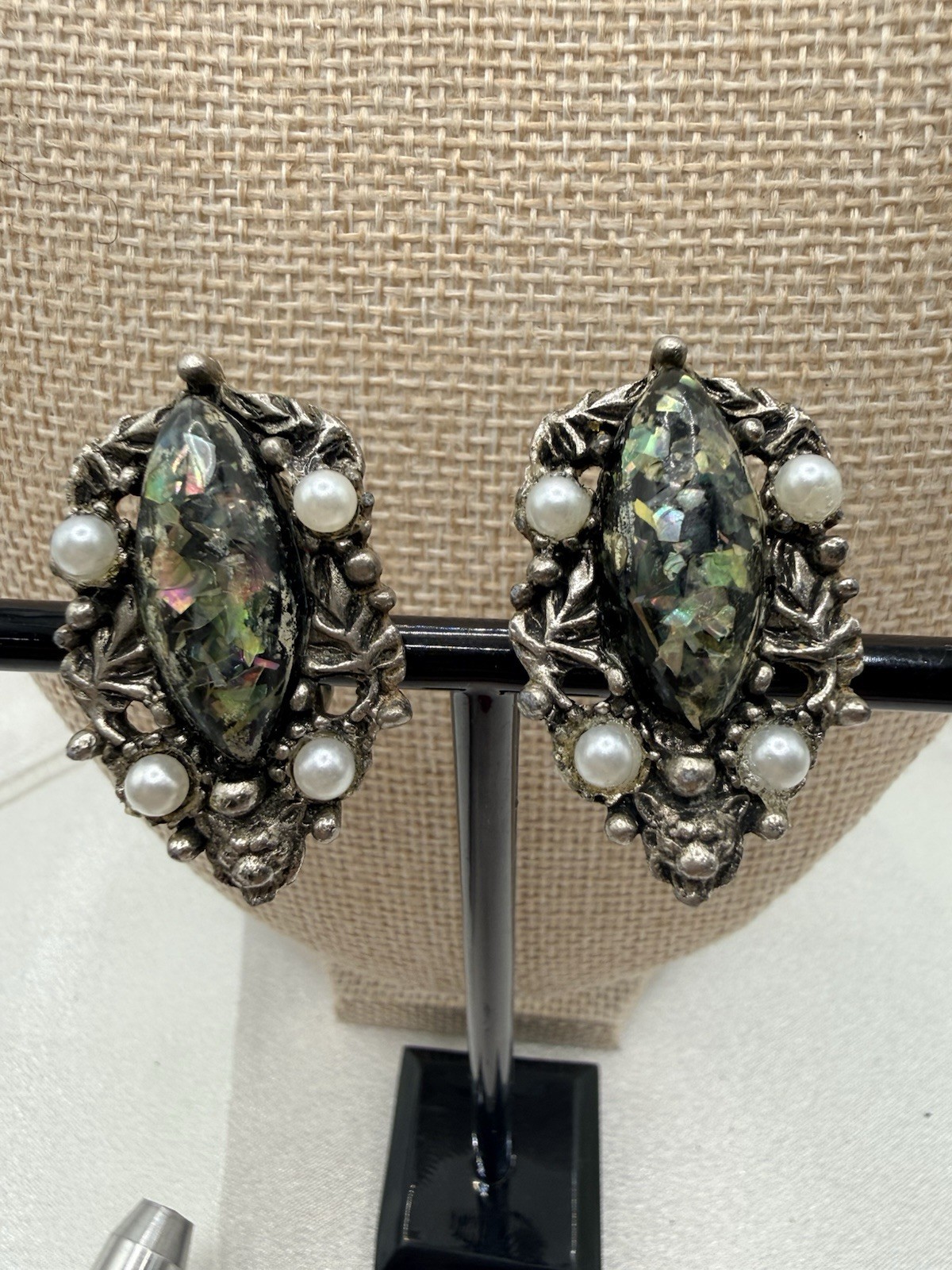Selro Clip On Confetti Lucite And Faux Pearls