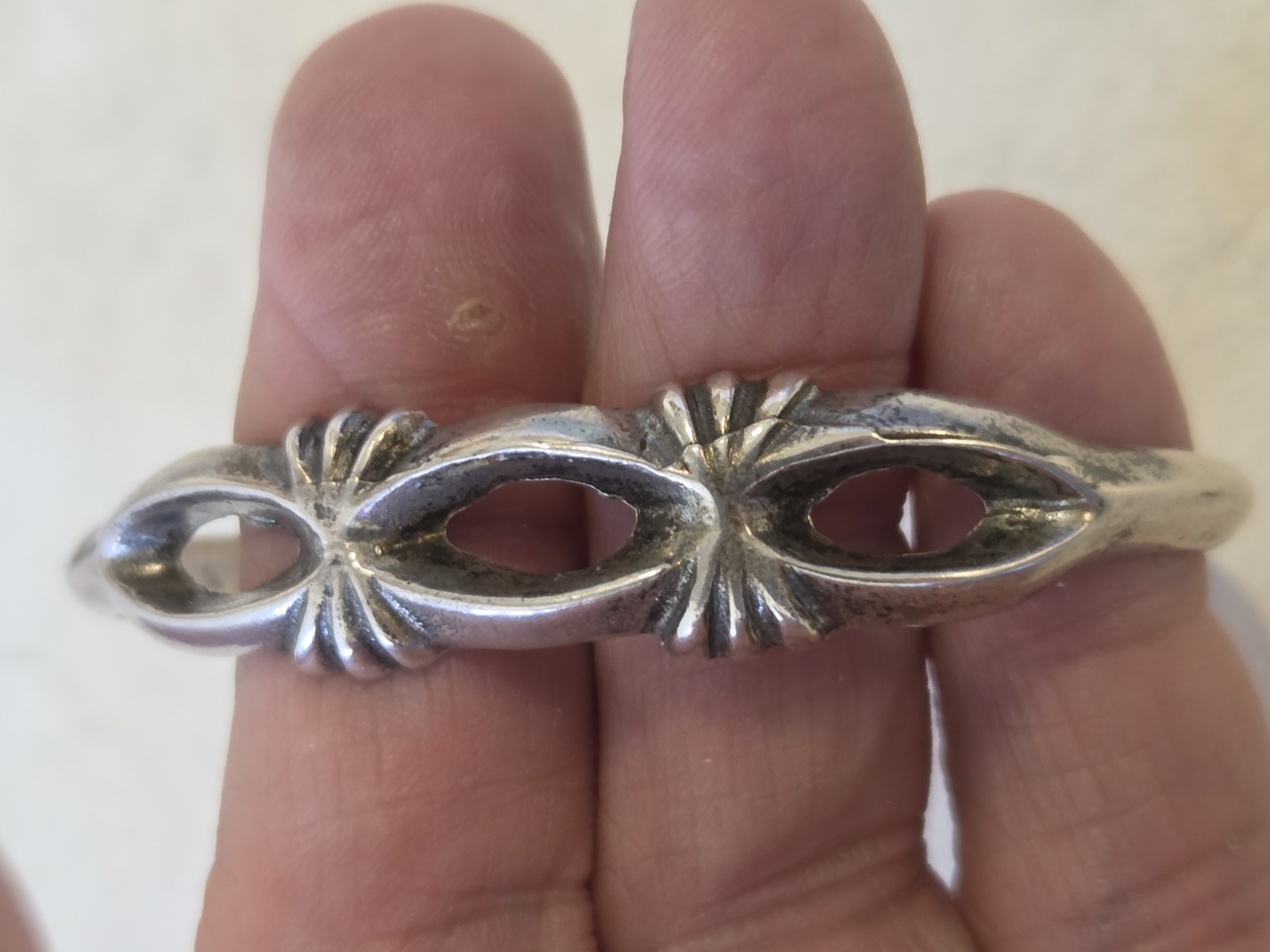 Vintage Navajo Sand Cast Sterling Cuff Bracelet