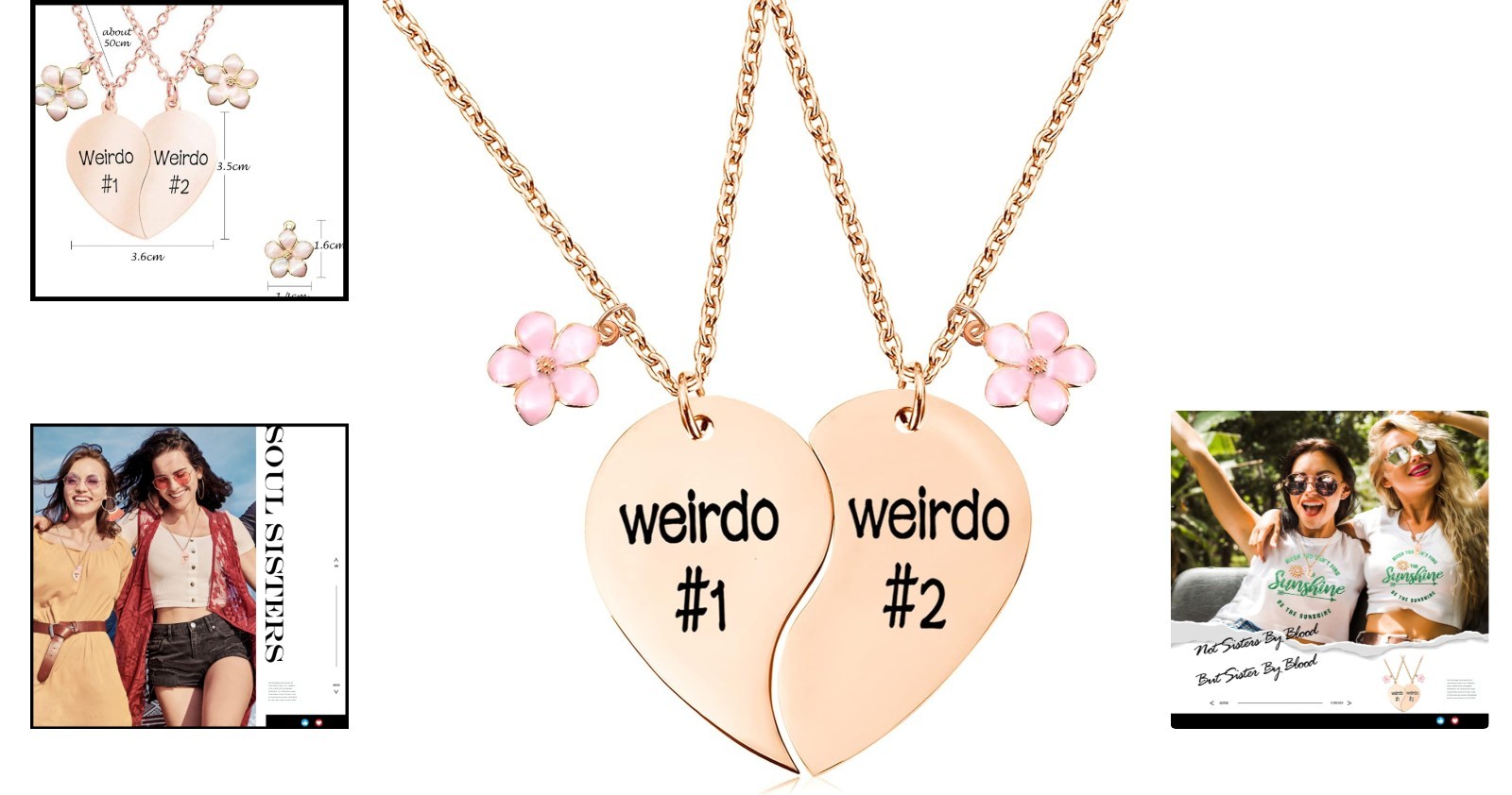 LoveForever Rose Gold Split Heart Friendship Necklace Set
